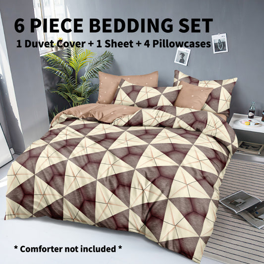 6-dijelni Queen Size pamučni set posteljine s tiskom | Navlaka za poplun, plahta i 4 jastučnice