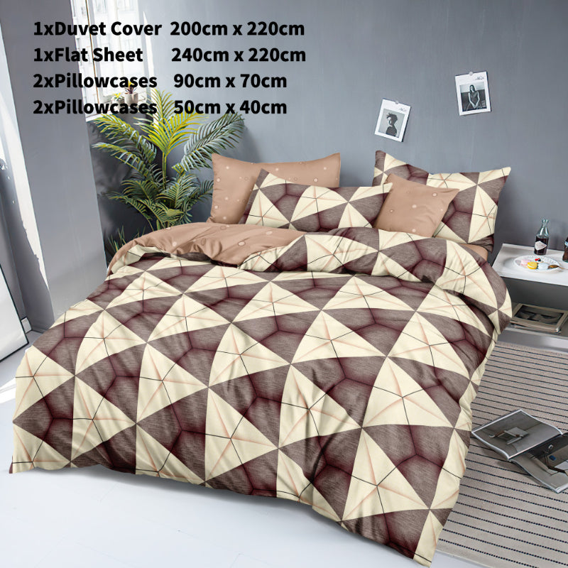 6-dijelni Queen Size pamučni set posteljine s tiskom | Navlaka za poplun, plahta i 4 jastučnice