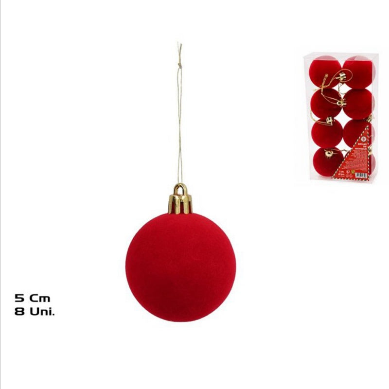 Crvene božićne kuglice za vješanje, 3 veličine – set 6/8 komada